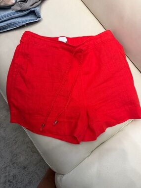 Cynthia Rowley Red High-Waist Drawstring Linen Shorts